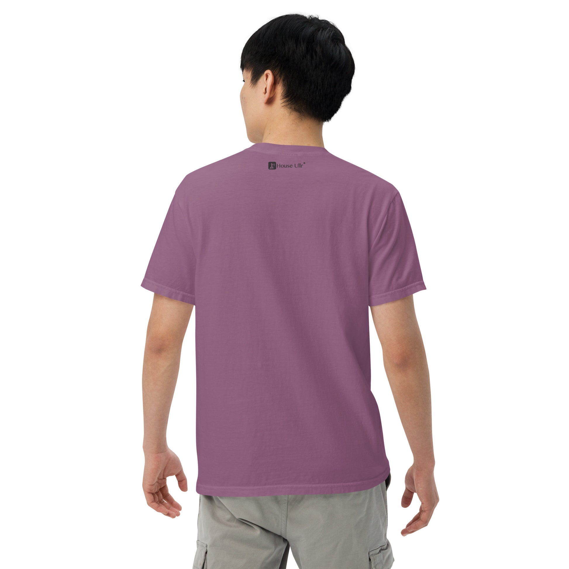 Man modeling the Key West Cannabis Company Brand T-shirt in Berry from the back showing House Ullr Brand at the top.