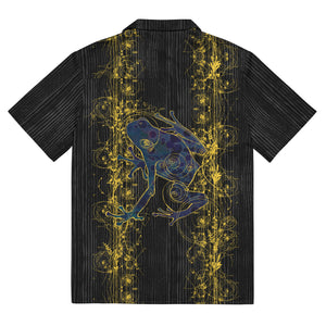 Anura Theta Button Shirt flat from the back showing the blue frog in the particle energy design.